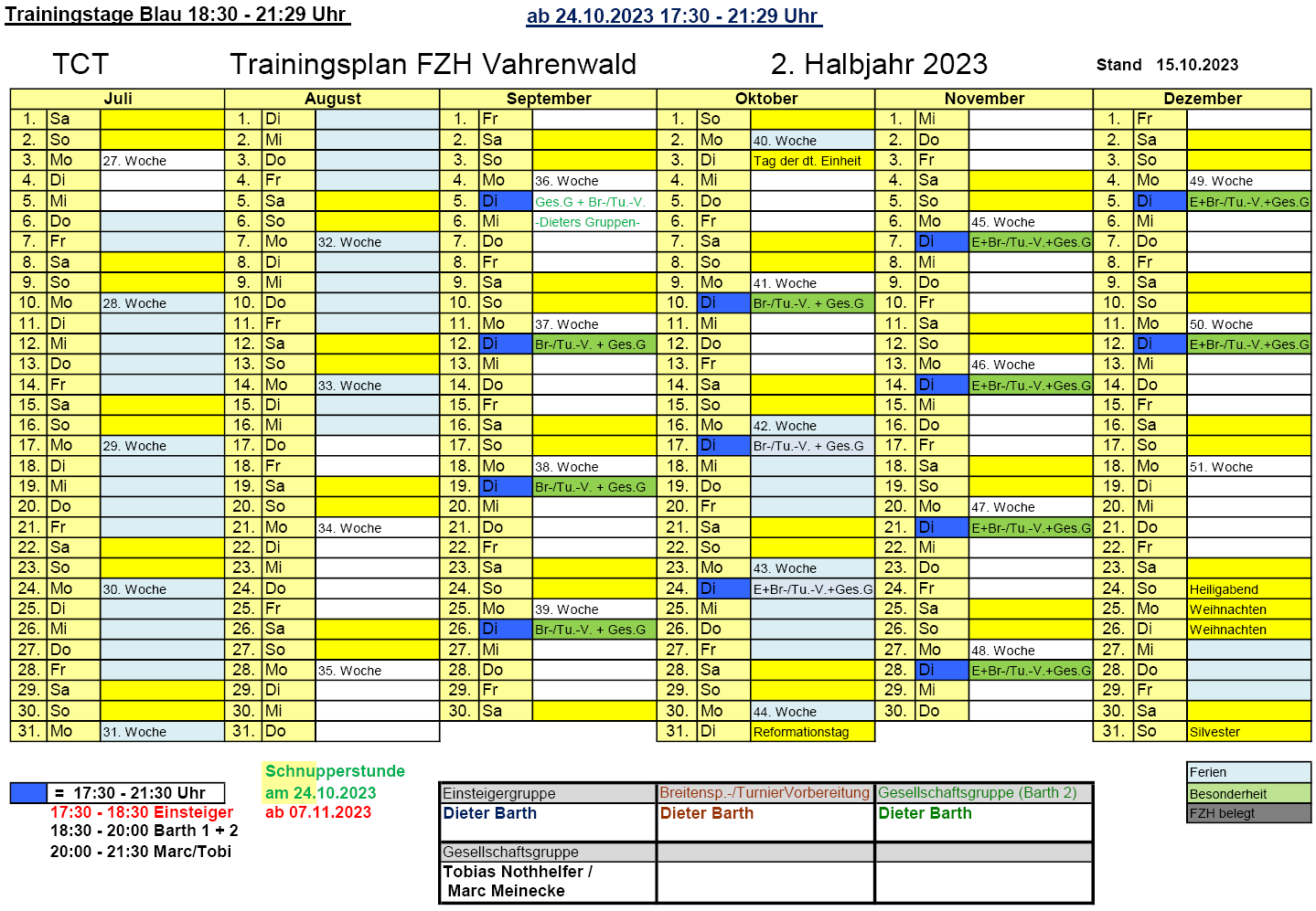Trainingsplan 2. Halbjahr 2023